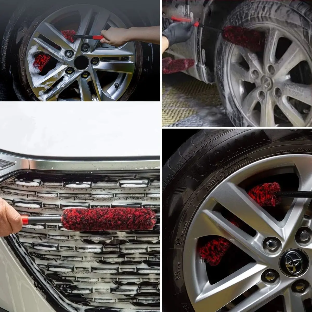 3lü Bükülebilen Peluş Detaylı Temizlik İçin Oto Jant, Egzos Temizleme Fırçası (4745)-5