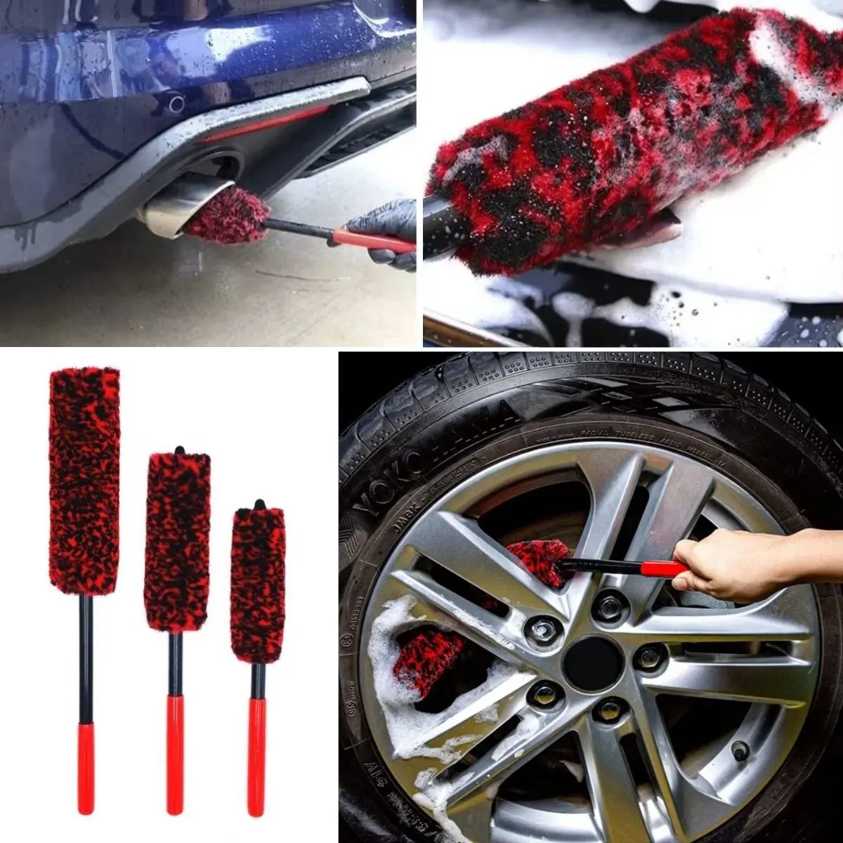 3lü Bükülebilen Peluş Detaylı Temizlik İçin Oto Jant, Egzos Temizleme Fırçası (4745)