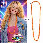 Neon Turuncu Boncuk Kolye 80 cm – Retro 80’ler 90’lar Parti Aksesuarı (4745)-1
