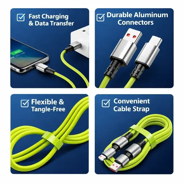 4-in-1 240W PD Hızlı Şarj Kablosu – Type-C Lightning Destekli PL-8632 (4745)