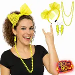 80’ler 90’lar Neon Sarı Parti Seti – Kolye Küpe Taç (4745)-2