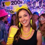 80’ler 90’lar Neon Sarı Parti Seti – Kolye Küpe Taç (4745)-5