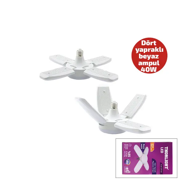 1+4 KOLLU - YAPRAKLI PERVANE MODELİ PAPATYA BEYAZ LED LAMBA AMPUL 40W - E27 P-6040B (4745)