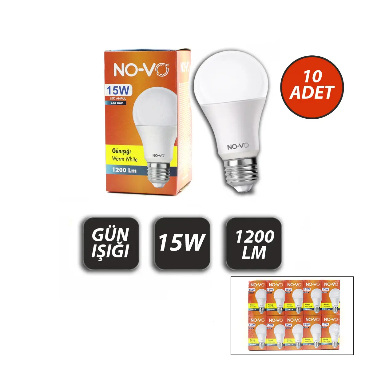 10 ADET 15W GÜN IŞIK LED AMPUL 1200LM 3000K 15.000 SAAT ÖMÜR (4745)