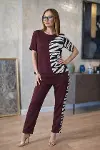 Kadın Kısa Kollu Bisiklet Yaka Zebra Desen Bluz Ve Pantolon Ikili Takım-2