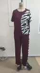 Kadın Kısa Kollu Bisiklet Yaka Zebra Desen Bluz Ve Pantolon Ikili Takım-4