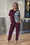 Kadın Kısa Kollu Bisiklet Yaka Zebra Desen Bluz Ve Pantolon Ikili Takım-1