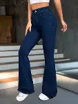 Kadın Yüksek Bel Paçaya Doğru Geniş Kot Pantolon-2