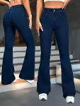 Kadın Yüksek Bel Paçaya Doğru Geniş Kot Pantolon-1