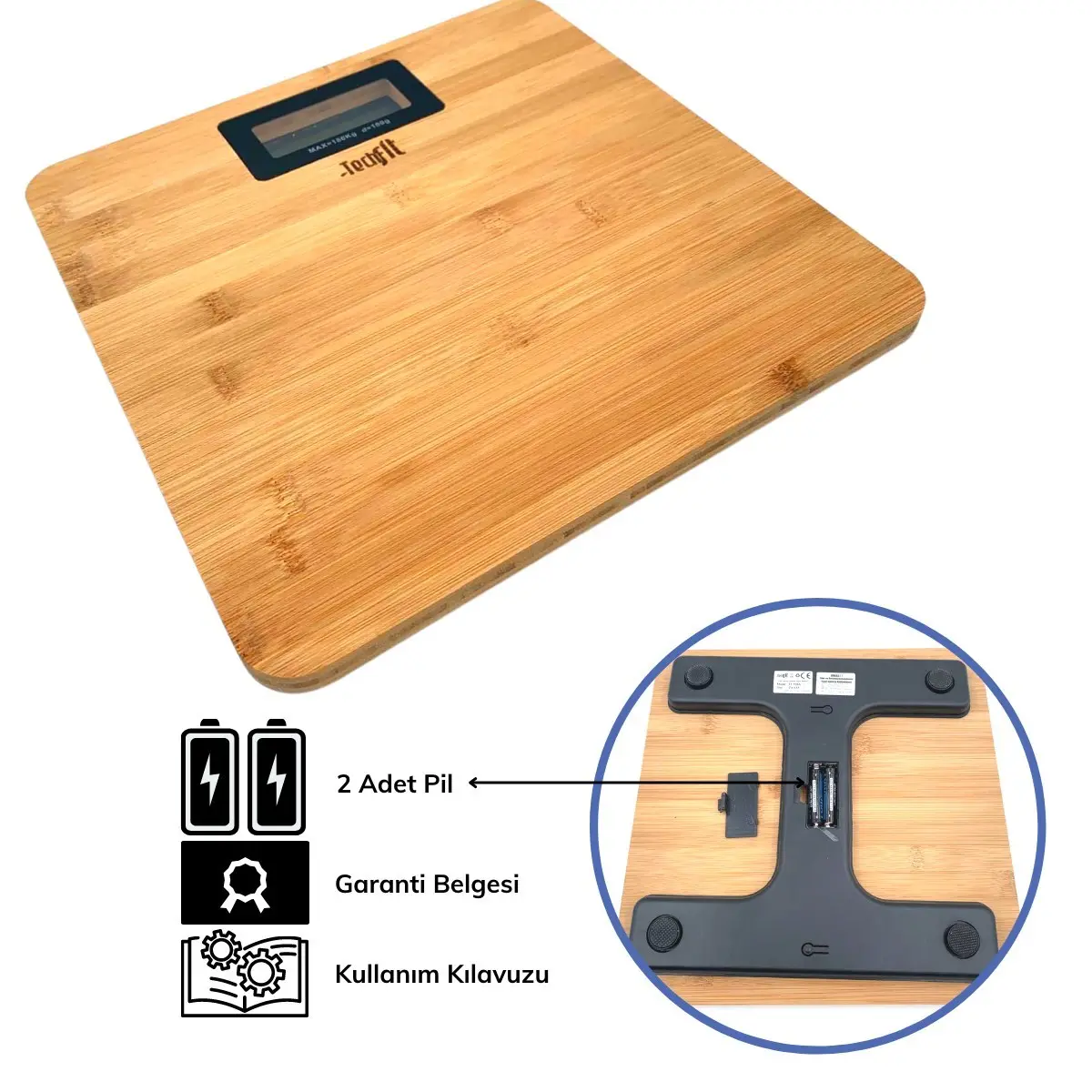 Techfit Bambu Banyo Baskülü Yüksek Hassasiyetli Darbelere Dijital Dayanıklı Terazi Tf 1065 Max 180kg (4745)-4