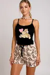 Renkli Ayıcık Desenli Askılı Şortlu Kadın Pijama Takımı-3