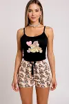 Renkli Ayıcık Desenli Askılı Şortlu Kadın Pijama Takımı-5