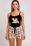 Renkli Ayıcık Desenli Askılı Şortlu Kadın Pijama Takımı-1
