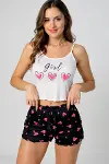 Kalp Desenli Askılı Şortlu Pijama Takımı-3