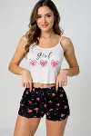 Kalp Desenli Askılı Şortlu Pijama Takımı-7