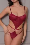Transparan Bordo Dekolteli Balenli Fantazi İç Giyim Body TM1410-1
