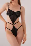 Transparan Siyah Dekolteli Balenli Fantazi İç Giyim Body TM1408-7