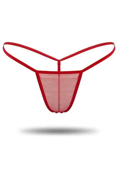 Kırmızı Transparan Tül String Tanga TM1115