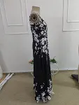 Kadın Askılı V Yakalı Desenli Uzun Süprem Elbise-7