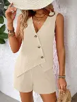 Kadın Askılı önü Düğmeli Asimetrik Detaylı Bluz Ve Astarlı Short Ikili Takım-1