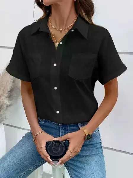 Kadın Kısa Kollu Yakalı önden Düğmeli Gömlek