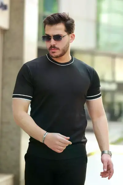 Erkek Bisiklet Yaka Ribanalı Kısa Kollu Tshirt