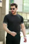 Erkek Bisiklet Yaka Ribanalı Kısa Kollu Tshirt-1