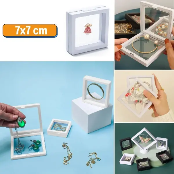 7x7 cm Standlı 3D Takı Ziynet Hatıra Koleksiyon Saklama Kutusu Şeffaf Film Çerçevesi (4745)