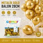 GM-110-39 METALİK - ALTIN BALON 11&amp;apos;&amp;apos; - 28CM - 100 PARÇA (4745)-2