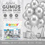 GM-110-38 METALİK - GÜMÜŞ BALON 11&amp;apos;&amp;apos; - 28CM - 100 PARÇA (4745)-2