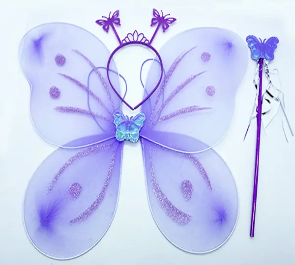 Lila Renk Kelebek Kanadı Tacı ve Sopası 50x37 cm (4745)