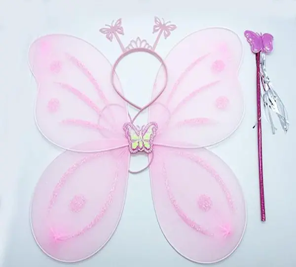 Toz Pembe Renk Kelebek Kanadı Tacı ve Sopası 50x37 cm (4745)