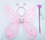 Toz Pembe Renk Kelebek Kanadı Tacı ve Sopası 50x37 cm (4745)-1