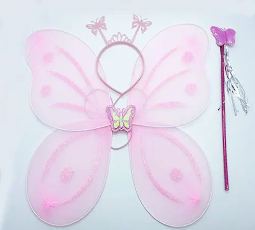 Toz Pembe Renk Kelebek Kanadı Tacı ve Sopası 50x37 cm (4745)