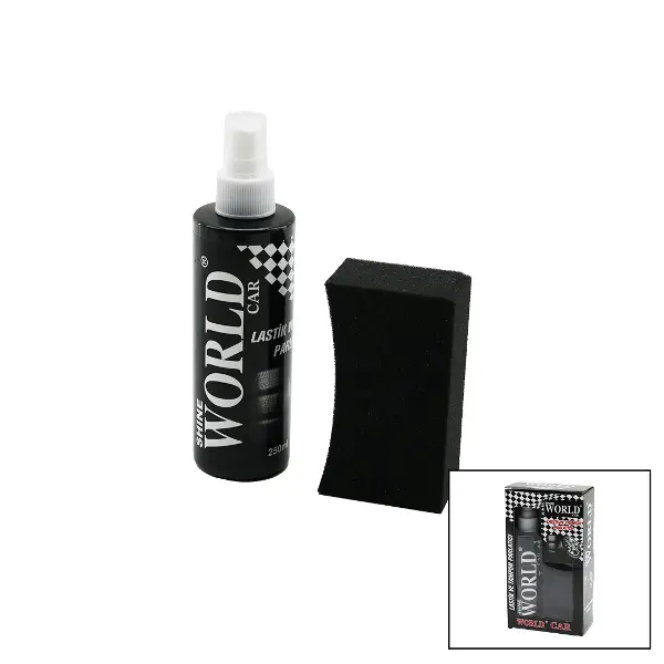 SHINE WORLD CAR  LASTİK - TAMPON  PARLATICI SPREY SETİ  PLASTİK ŞİŞE   250ML ± %10 PARLATMA SÜNGERİ (4745)