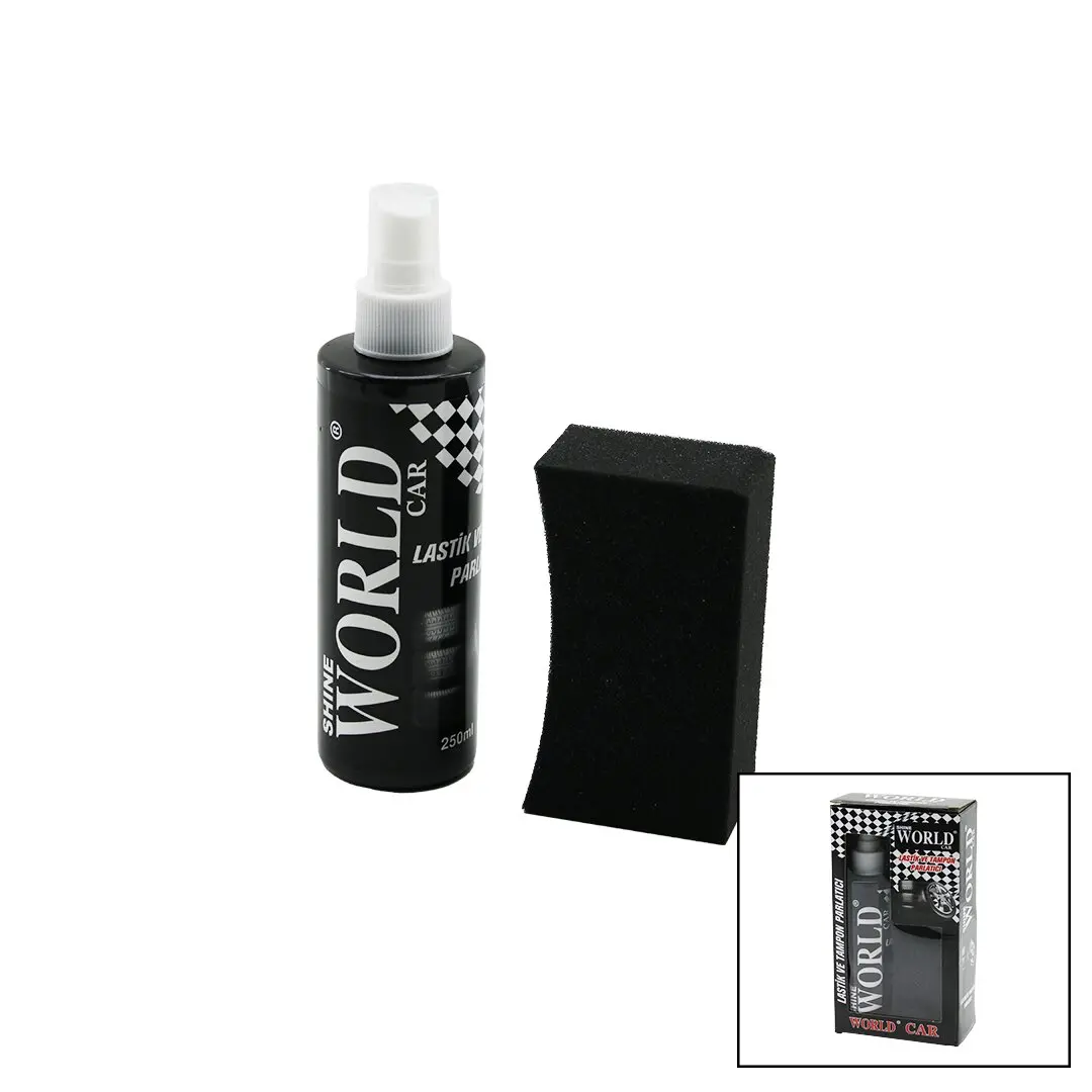 SHINE WORLD CAR LASTİK - TAMPON PARLATICI SPREY SETİ PLASTİK ŞİŞE 250ML ± %10 PARLATMA SÜNGERİ (4745)