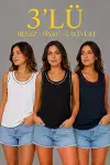 3’lü Kolsuz Sporcu Atlet Seti Yazlık Bisiklet Yakalı - Siyah, Lacivert, Beyaz-1
