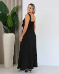 Kadın Askılı Derin V Yakalı Yırtmaçlı Uzun Elbise-3