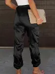 Kadın Yüksek Bel Bağcıklı Cepli Paça Ağzı Lastikli Parasüt Pantolon-4