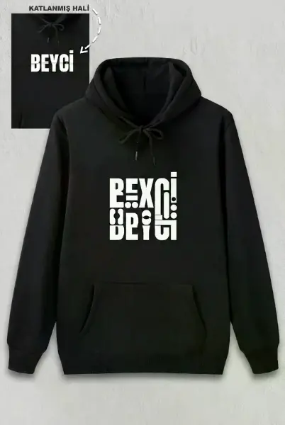 Sevgililer Günü Beyci Hediye Baskılı Oversize Kapüşonlu Sweatshirt - Siyah