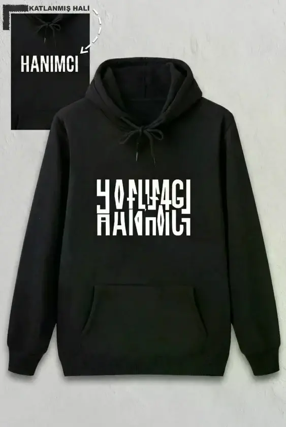 Sevgililer Günü Hanımcı Hediye Baskılı Oversize Kapüşonlu Sweatshirt - Siya