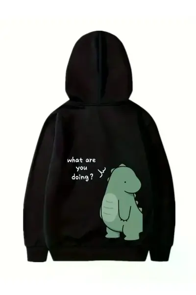 Sevgililer Günü Baskılı Oversize Kapüşonlu Sweatshirt Hoodie - Siyah