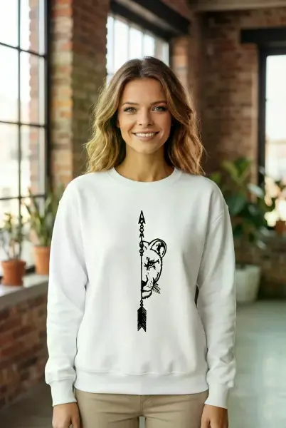 Sevgililer Günü Baskılı Oversize Bisiklet Yaka Sweatshirt - Beyaz