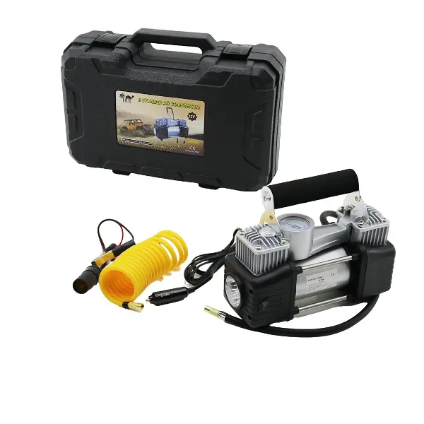 ÇİFT SİLİNDİR OTO - ARAÇ HAVA KOMPRESÖRÜ DC/12V - 23Amp - 150PSI FENERLİ BAR GÖSTERGELİ (4745)