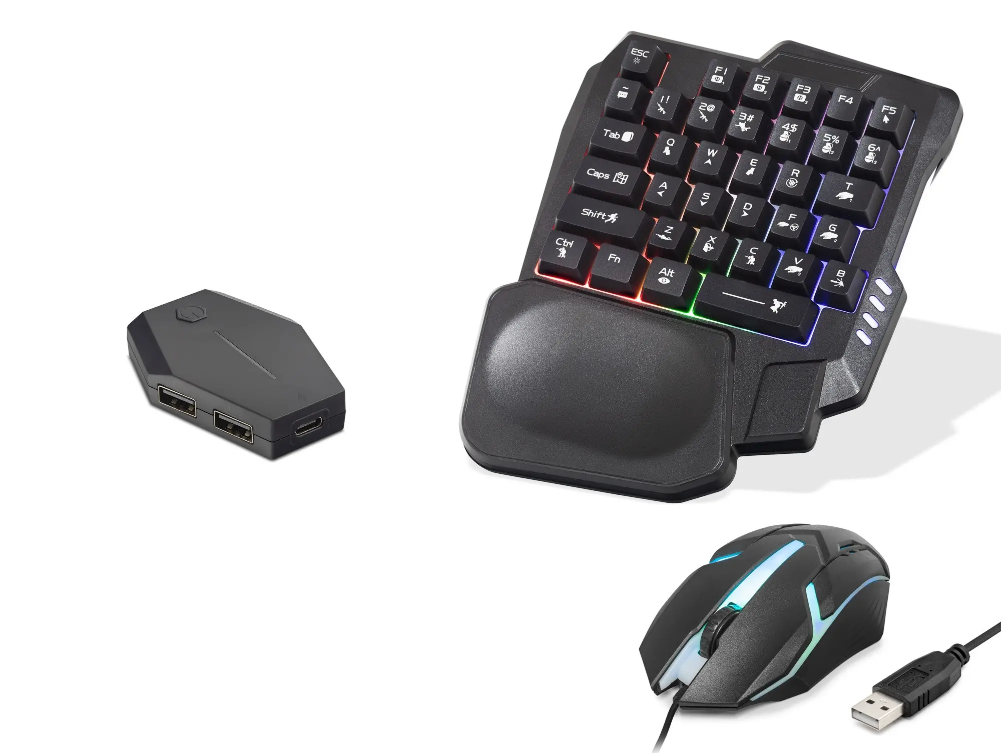 Mobil Oyun Klavye Mouse Dönüştürücü Seti Rgb Siyah ND762