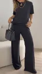 Kadın Kısa Kollu Bisiklet Yaka Viskon Iki Iplik Bluz Ve Pantolon Ikili Takım-2