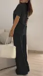 Kadın Kısa Kollu Bisiklet Yaka Viskon Iki Iplik Bluz Ve Pantolon Ikili Takım-4