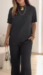 Kadın Kısa Kollu Bisiklet Yaka Viskon Iki Iplik Bluz Ve Pantolon Ikili Takım-5