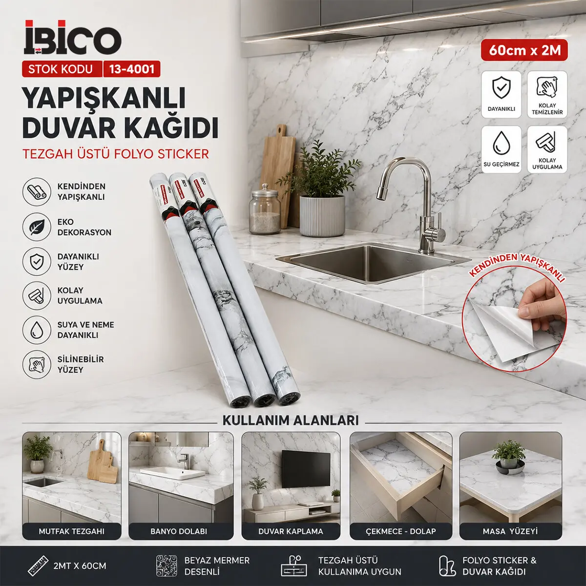 2MT X 60CM BEYAZ MERMER DESENLİ TEZGAH ÜSTÜ FOLYO STİCKER - DUVAR KAĞIT KENDİNDEN YAPIŞKANLI - EKO DEKORASYON - DAYANIKLI (4745)-2 2MT X 60CM BEYAZ MERMER DESENLİ TEZGAH ÜSTÜ FOLYO STİCKER - DUVAR KAĞIT KENDİNDEN YAPIŞKANLI - EKO DEKORASYON - DAYANIKLI (4745)-2