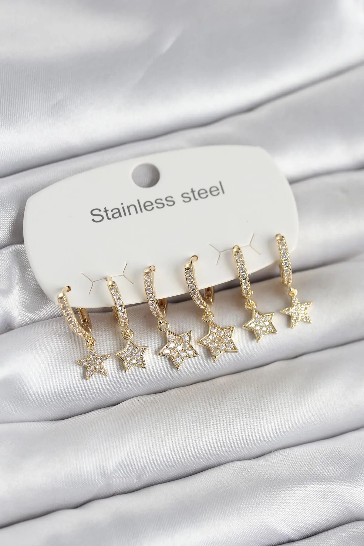 316L Çelik Gold Renk 6'lı Set Yıldız Model Kadın Küpe - TJ-BKP11751